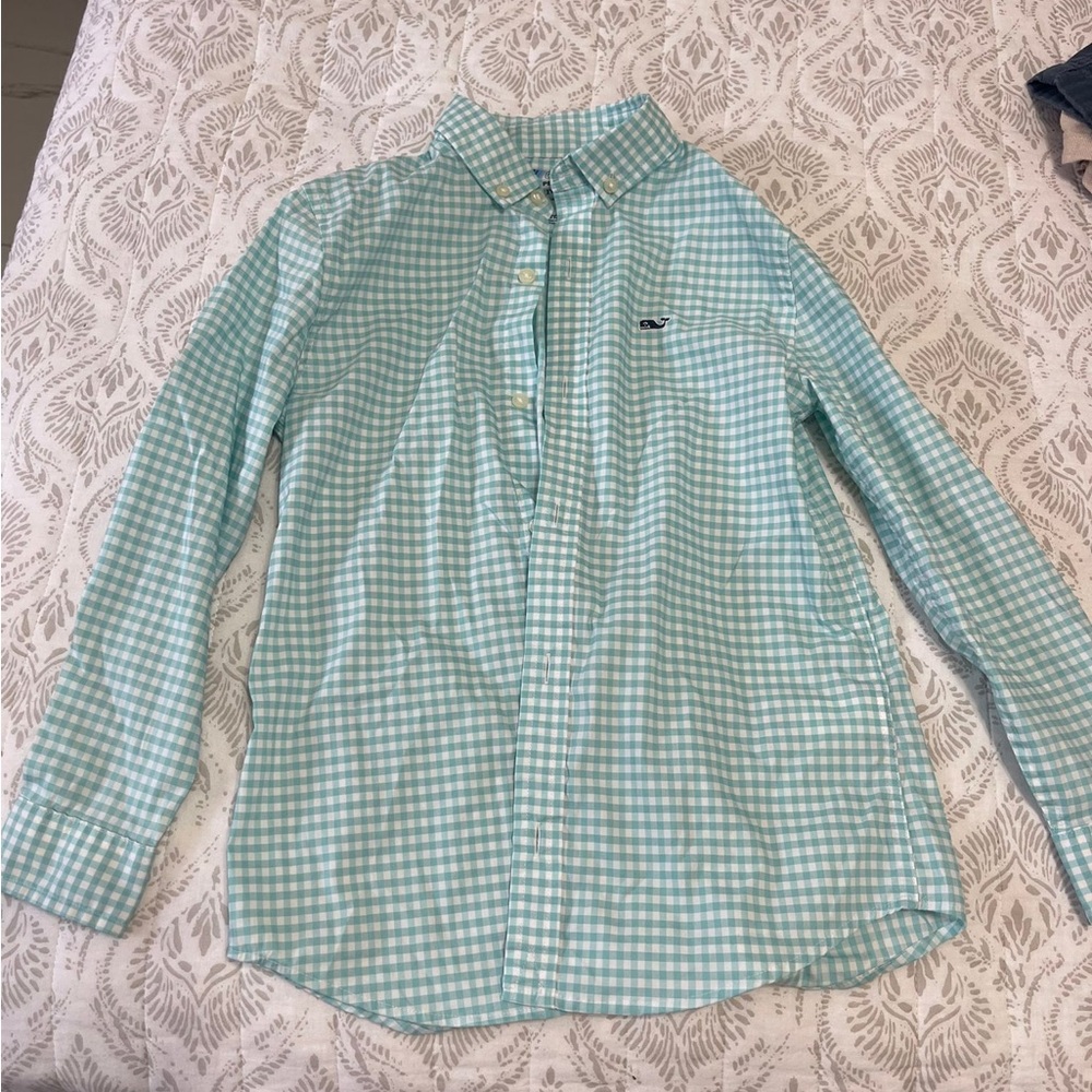 Vineyard Vine Kids Green Checkered Shirt